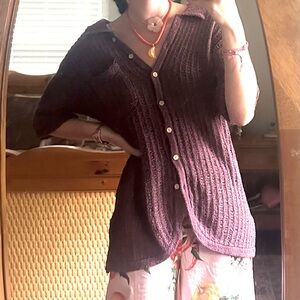 Free People Purple Ribbed Knit Cardigan Sweater